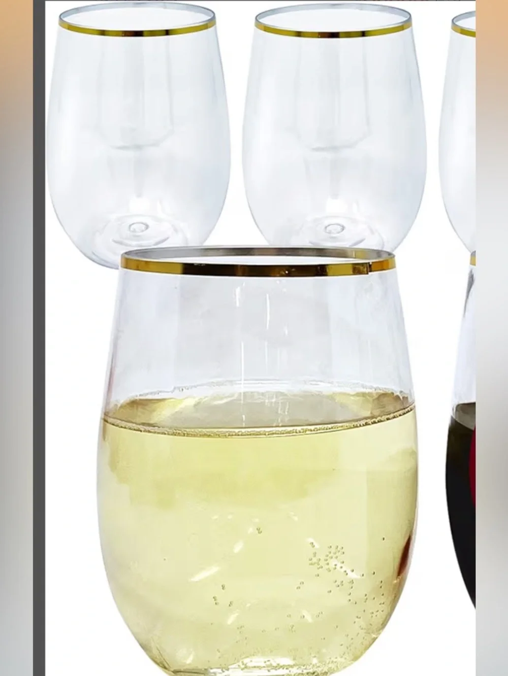 Reli Stemless Wine Glasses (Gold-Rimmed) 20 Count Box + 12 more glasses!